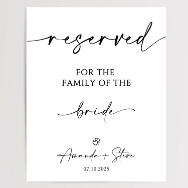 Reserved For The Brides Family Printed Wedding Signs